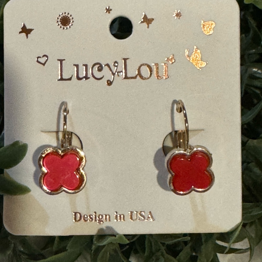 Lucy Lou Red Clover Earrings - Picture 2 of 3